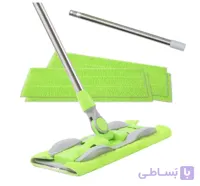 تی کلیپسی زمین‌شوی میکروفایبر با دسته استیل تاشو و ۲ پد اضافه نصب راحت دستمال تی