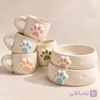 ست ماگ و ظرف غذای سگ و گربه طرح پنجه