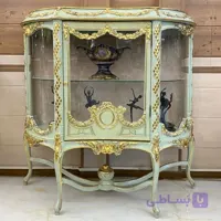 ویترین چوبی سبز آبی و پتینه طلا