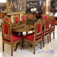 میز ناهارخوری هشت نفره چوب و صدف