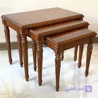 میز عسلی قهوه ای شیک منبت و سنگ
