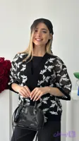 کت زنانه مجلسی گیپور سفید مشکی وکرپ مجلسی آستین سه رب