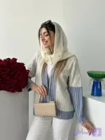 کت زنانه راه‌راه لینن و پولکی ترکیبی آستین بلند مغزی دوزی شده