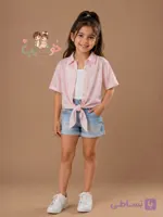 شومیز گره‌ای دخترانه نگین‌دار به همراه تاپ سفید | Jeweled Knots Paperback with Top | پارچه سیلیکون پلنگی نگین‌دار