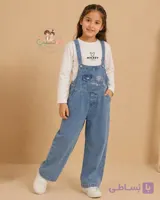 بیلر جین مام استایل با بلوز دورس پنبه‌ای | سایز 130 تا 160  | Mom Fit Overall