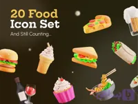 پک آیکون سه‌بعدی غذا و نوشیدنی — پک 20 آیکون