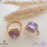 انگشتر طلایی ژوپینگ طرح نگین بنفش جواهری