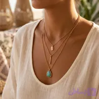گردنبند استیل 3 لاین طرح فیروزه