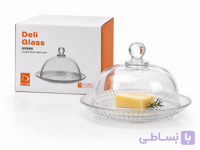 کره‌خوری شیشه‌ای طرح کریستال درب‌دارDeli Glass | ظرف سرو کره، پنیر و دسر و عسل
