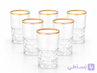 ست ۶ عددی لیوان شربت‌خوری شیشه‌ای لب‌طلایی طرح الماس iwaki