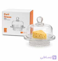 کره‌خوری شیشه‌ای طرح کریستال درب‌دار پایه‌دار Deli Glass | ظرف سرو کره، پنیر و دسر و عسل