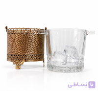 یخدان شیشه‌ای دسته‌دار با استند فلزی طلایی | ظرف سرو یخ و نوشیدنی