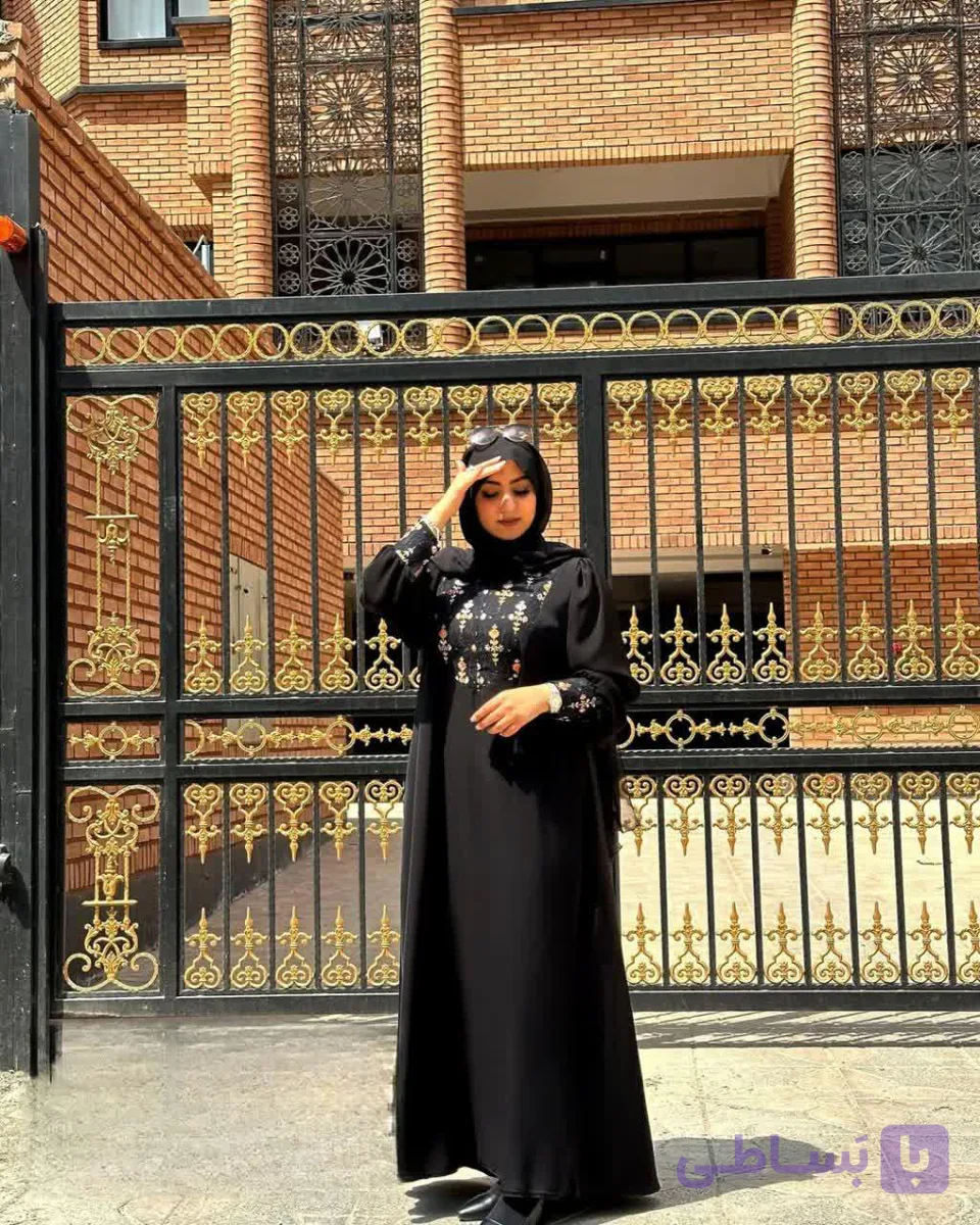 مانتو عبایی زنانه.. مدل نغمه.. استین دار.. جنس الیزه.. خرج کار سوزن دوزی