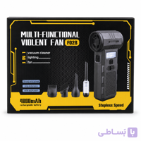 بلوور شارژی F028 | جارو، فن و چراغ چندکاره کمپینگ 4000mAh