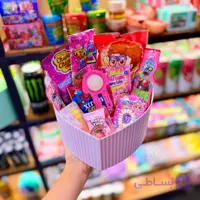 باکس هدیه خوراکی دخترانه تولد قلب صورتی دارای آبنبات خارجی و پاستیل کد C213