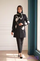 مانتو مجلسی گلدوزی سفید مشکی