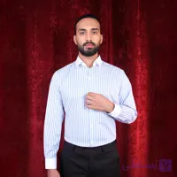 پیراهن مردانه کلاسیک آبی روشن راهدار درشت سفید