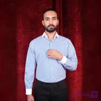 پیراهن مردانه کلاسیک آبی روشن راهدار درشت سفید