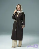 مانتو بلند یقه انگلیسی کمربند چرمی/ مدل میراندا / پارچه کارتیر / مناسب ۴۶ تا ۵۶ تضمین اصالت