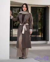 مانتو بلند یقه انگلیسی کمربنددار/ پارچه لنین شانتون / مدل میراندا مناسب ۴۶ تا ۵۲ کیفیت تضمینی