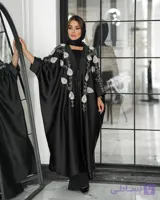 عبا اماراتی جواهر دوزی شده تیکه دوزی شده پارچه ساتن زارا ترک کیفیت تضمینی