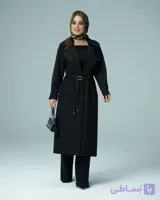 مانتو بلند یقه انگلیسی کمربنددار/ پارچه لنین شانتون / مدل میراندا مناسب ۴۶ تا ۵۲ کیفیت تضمینی
