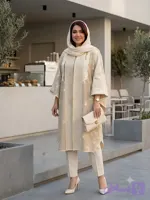 مانتو پانچ زنانه / لنین درجه یک / ترکیبی از خرجکار سوزن‌دوزی ، گلدوزی و پولک دوزی/مناسب ۳۸ تا ۵۶ تضمین کیفیت