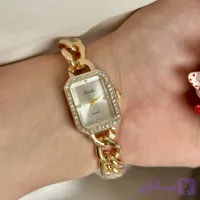 ساعت زنانه بند کارتیه طلایی دور نگین