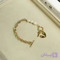دستبند مرواریدی زنجیری قلب و کلید
