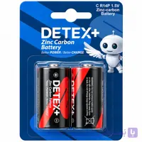 باتری زینک کربن سایز C دتکس پلاس Detex+ R14P (بسته ۲ عددی)