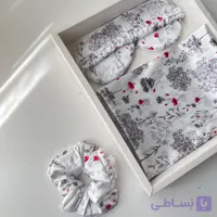 ست ساتن رو بالشتی به همراه چشم بند و کش مو طرح  تدی چتری