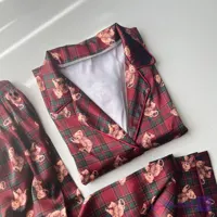 بلوز آستین کوتاه و شلوار ساتن طرح تدی و کوکی تیره