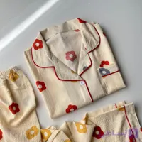 ست بلوز و شلوار راحتی موسلین طرح گلدار زمینه کرم