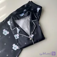 بلوز آستین کوتاه و شلوار ساتن طرح کوالا سورمه ای