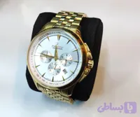 ساعت مچی مردانه ROMANSON رومانسون فلزی سه موتور فعال کورنوگراف فول استیل بند و قاب طلایی صفحه سفید کد 8199