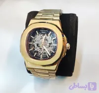 ساعت مچی مردانه PATEK PHILIPPE پتک فیلیپ ناتیلوس فلزی اتوماتیک مکانیکی اسکلتون موتور پیدا درب پشت شیشه ای بند و قاب رزگلد صفحه مشکی کد A38EAP