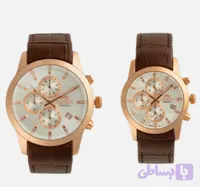 ساعت مچی مردانه ORIENT اورینت بند چرمی قهوه ای قفلدار سه موتور فعال کورنوگراف قاب رزگلد صفحه استیل کد 055