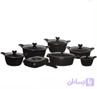 سرویس چدن داخل گرانیتی طرح کره ای ۱۵پارچه با تاوه مرغ و ماهی