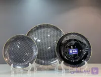 سرویس ۲۶پارچه فرانسه Luminarc طرح مالابو لب طلا(مشکی-طوسی)