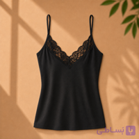 تاپ زنانه وارداتی اسمارا گیپوردار کد ADA-TP-118  | تاپ نخی مشکی بند نازک یقه گیپور ظریف