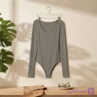 بادی زنانه  وارداتی اسمارا کد ADA-BD-102 مناسب سایز  | بادی یقه گرد طوسی آستین‌بلند آج‌دار