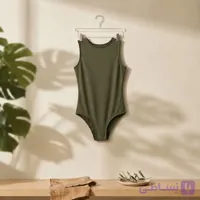 بادی زنانه  وارداتی اسمارا کد ADA-BD-103 | بادی یقه گرد سبز زیتونی بدون آستین