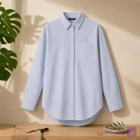 شومیز زنانه Esmara  | شومیز اورسایز راه‌راه آبی روشن و سفید.  کد ADA-SH-104