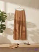 شلوار زنانه وارداتی اسمارا مدل دمپا گشاد کد ADA-PN-122 | شلوار کرینکله خنک رنگ خردلی