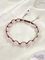 دستبند رز کوارتز صورتی با بند چرمی دست‌ساز | نماد عشق و آرامش 💗