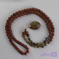 گردنبند رودراکشا و چشم ببر طبیعی با آویز درخت زندگی | گردنبند سنگ چشم ببر