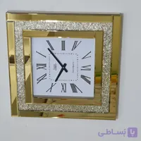 ساعت دیواری آینه ای نگین دار مربع مدل لوکس بسیار زیبا و جذاب در دو رنگ مختلف نقره ای و برنز قطر 60 سانت - سایز ۶۰ در ۶۰ سانت / برنز
