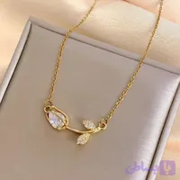 گردنبند گل طلایی نگین دار