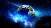 پوستر دیواری سیاره زمین در فضا – طرح کیهانی آبی و کهکشانی