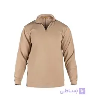 بلوز یقه نیم زیپ مردانه نرمال ساده دو نخ پنبه کرم مدل 49262